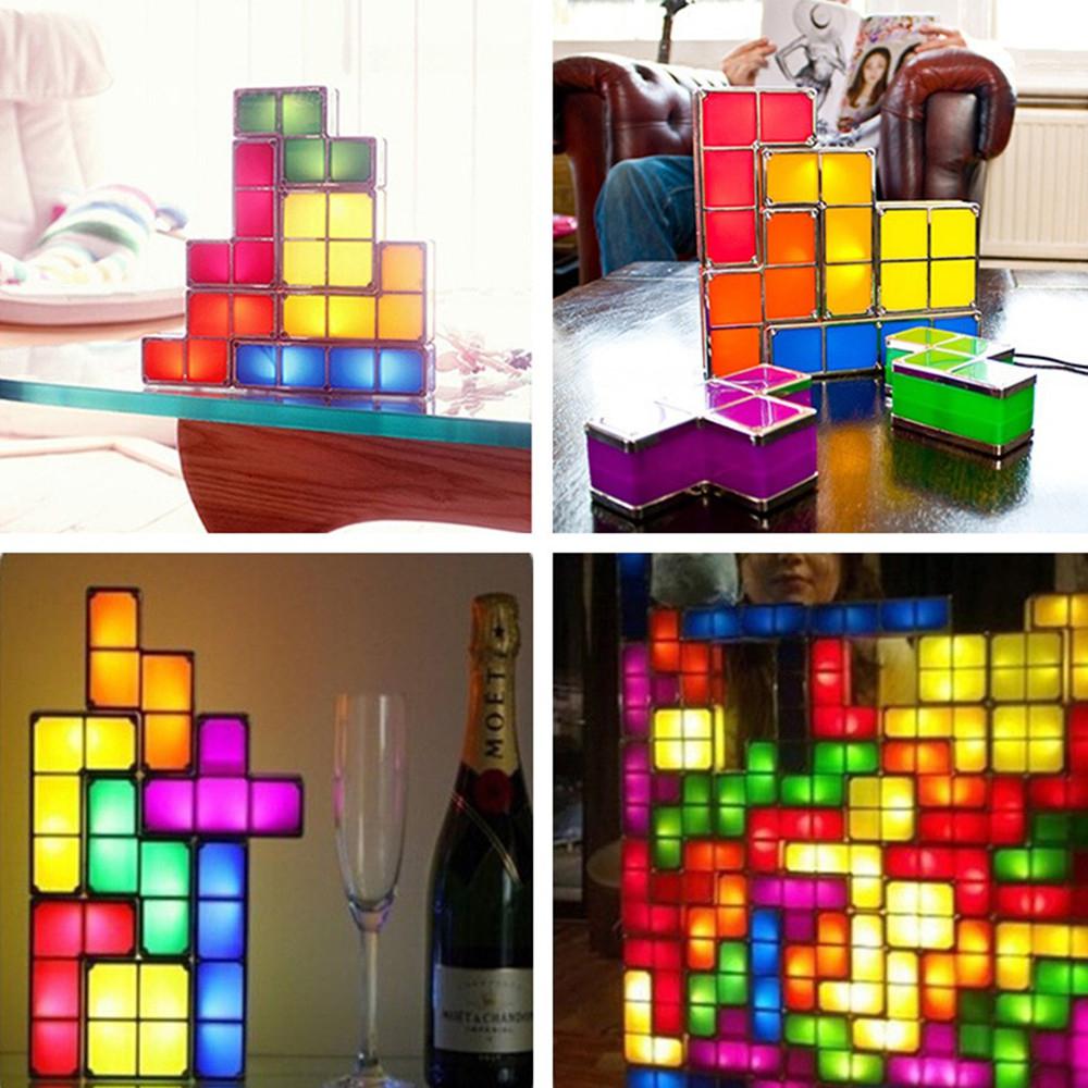 3D DIY 퍼즐 빛 Stackable LED 데스크 램프 Constructible 블록 밤 빛 레트로 게임 타워 아기 다채로운 벽돌 완구